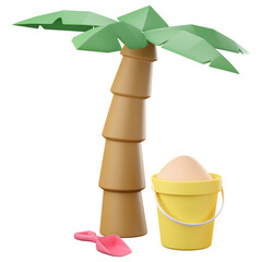 3d illustration coconut palm tree with sand bucket