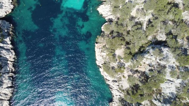 Aerial view of sea and Cassis hidden beach