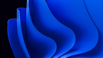 Blue wavy abstraction shape on black background. 3D rendered illustration of trendy modern image in Windows 11 style
