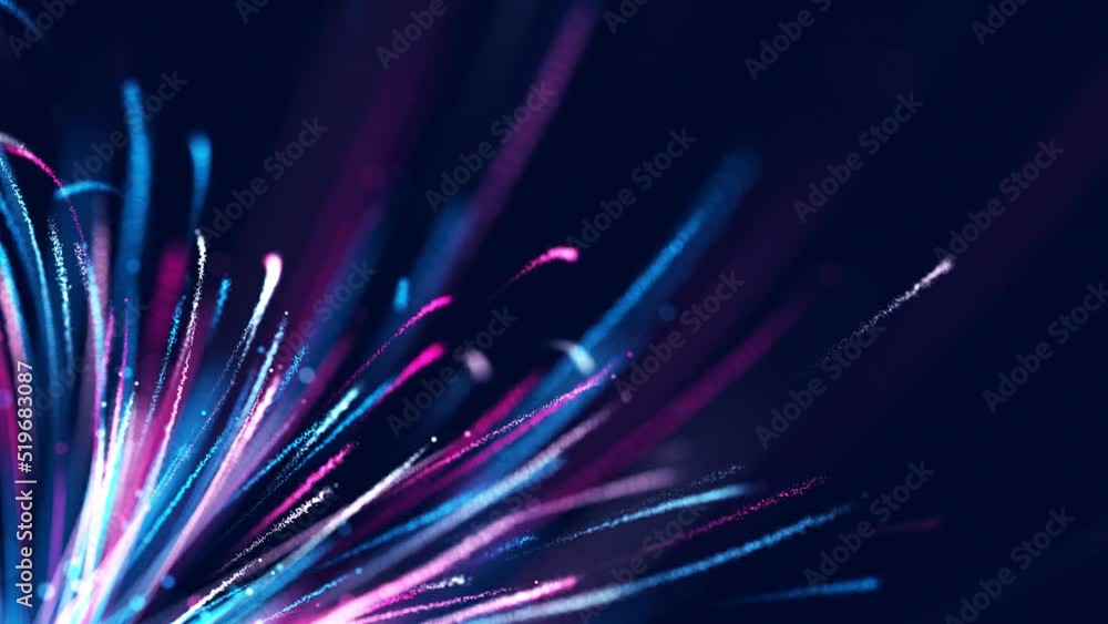 Poster blue high tech field with glow particles lines. hi-tech information flow, blockchain, bigdata visual