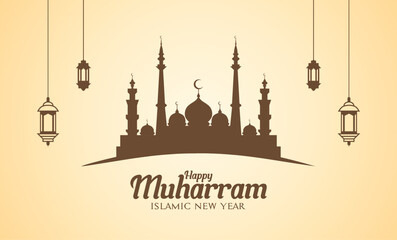 Happy Muharram islamic new year theme vector illustration. 