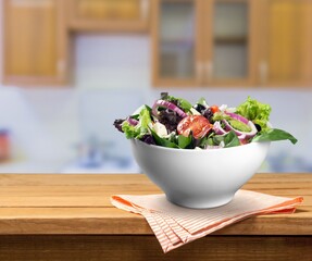 Fresh raw tasty salad with spring vegetables dressing