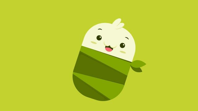 Animated illustration cartoon character of cute Lemper in kawaii doodle style. Suitable for Indonesia traditional food promotion.
