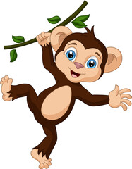 Schattige kleine aap cartoon opknoping op boomtak