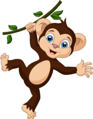 Afwasbaar Fotobehang Aap Schattige kleine aap cartoon opknoping op boomtak