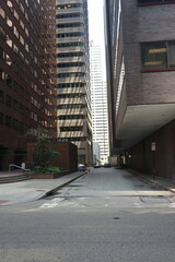 City Alley with High Rise Brick Buidlings on Each Side in Sunlight