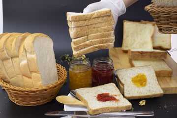 The chef is preparing bread to make breakfast.