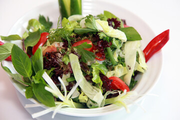Mixed vegetables salad on the salad bowl.