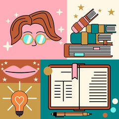 vector illustration design depiction while studying with some cute icons and attractive colors can be used in various media, for example for book covers
