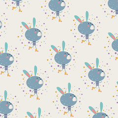 Cartoon pattern of rabbit playing roller skates. vector illustration, small circle as ornament, suitable for children's clothing design
