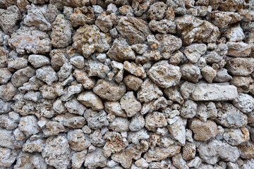 Dry coral stone wall at outdoor