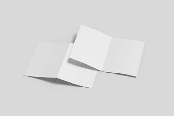 Realistic blank bifold brochure illustration for mockup. 3D Render.