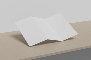Realistic blank trifold brochure illustration for mockup. 3D Render.