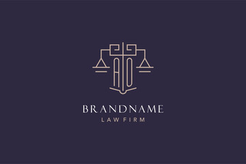 Initial letter AO logo with scale of justice logo design, luxury legal logo geometric style