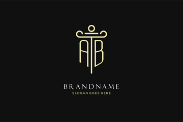 Luxury modern monogram AB logo for law firm with pillar icon design style