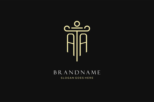 Luxury modern monogram AA logo for law firm with pillar icon design style