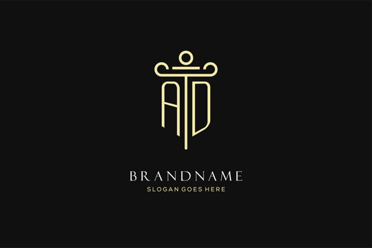 Luxury modern monogram AD logo for law firm with pillar icon design style