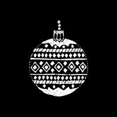 Decorative Christmas Ball Black Dotwork. Vector Illustration of Hand Drawn Objects.