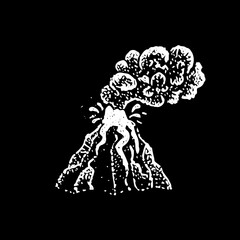 Eruption Volcano Black Dotwork. Vector Illustration of Hand Drawn Objects.