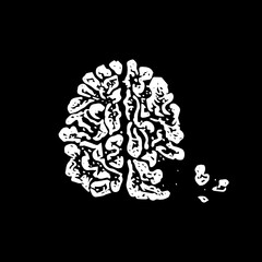 Human Brain Black Dotwork. Vector Illustration of Hand Drawn Objects.