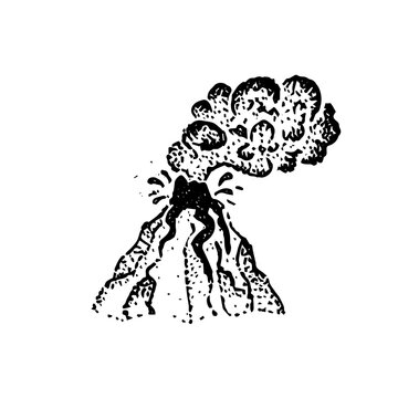 Eruption Volcano Dotwork. Vector Illustration of Hand Drawn Objects.