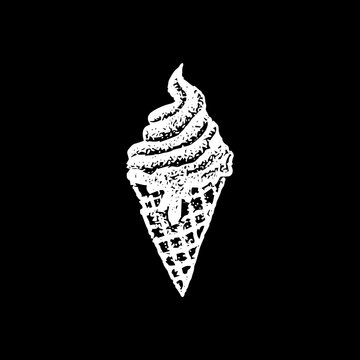Ice Cream Black Dotwork. Vector Illustration of Hand Drawn Objects.