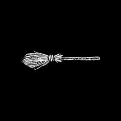 Witch Broom Black Dotwork. Vector Illustration of Hand Drawn Objects.