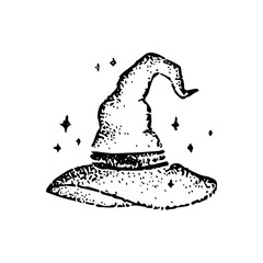 Witch Hat Dotwork. Vector Illustration of Hand Drawn Objects.