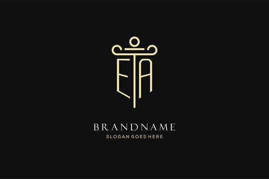 Luxury modern monogram EA logo for law firm with pillar icon design style