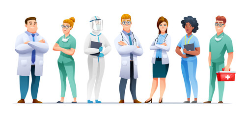 Obraz premium Medical doctors and nurses cartoon character collection