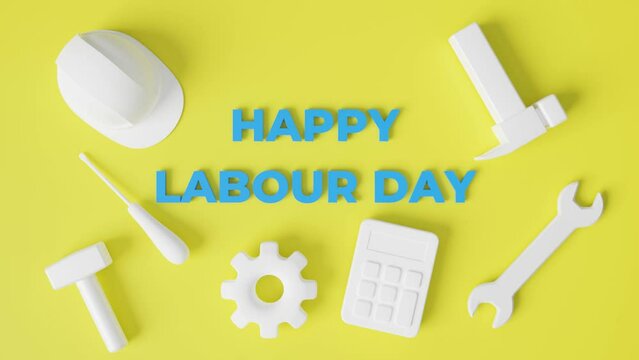 animated labor day 3d illustration with yellow background