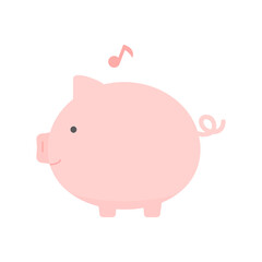 にこにこ笑顔のピンク色のかわいいの豚のイラスト