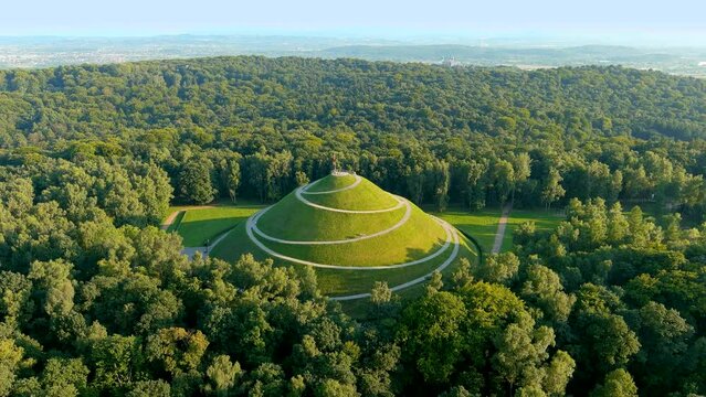 Aerial view of Pilsudski's Mound, an artificial mound located near Krakow