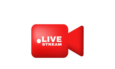 unique 3d realistic red live video streaming icon design isolated on