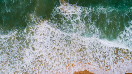 Sea waves Blurred background top view from drone camera Nature ocean background