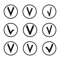 Black check mark icons. White background. Vector illustration. stock image.