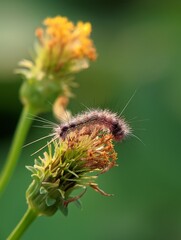 caterpillar on a flower with blurred nature background 