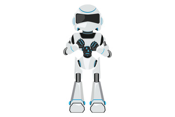 Business flat cartoon style drawing robot showing thumbs down sign gesture. Dislike, disagree, disappointment, disapprove, no deal. Robotic artificial intelligence. Graphic design vector illustration