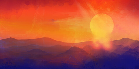 Mountain morning landscape lights background
