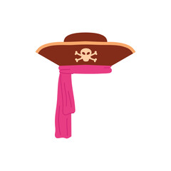 Pirate cocked hat with symbol of skull and bone vector illustration isolated.