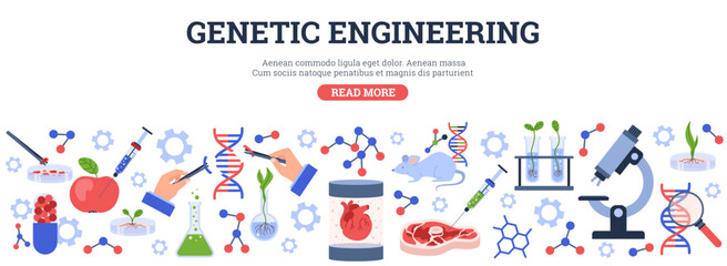 Website banner about genetic engineering flat style, vector illustration