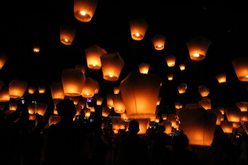 Paper lanterns in the sky in Taipei, Taiwan