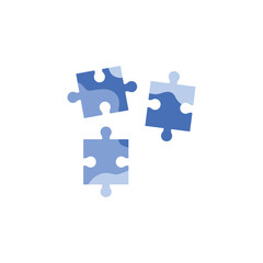 Naklejka premium Three puzzle pieces with blue ornament flat style, vector illustration