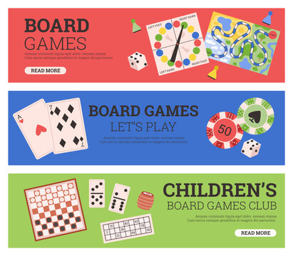 Set of colorful website banner templates about board games flat style