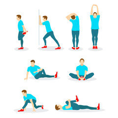 Fototapeta na wymiar Set de ejercicios básicos de estiramiento