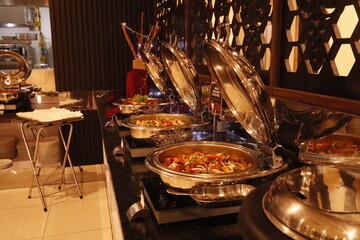various food at  the buffet stall