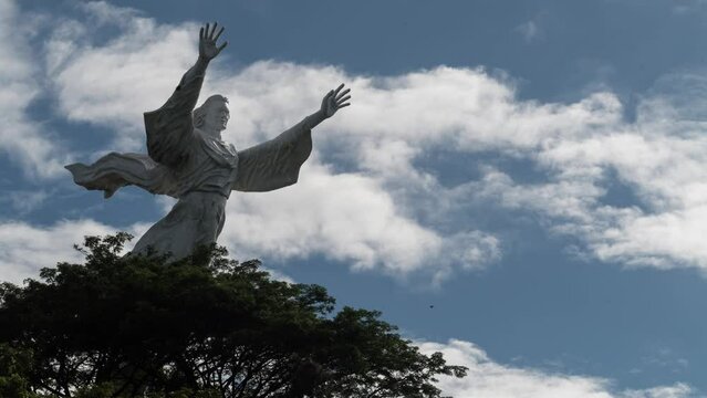 Manado, Indonesia - Time Lapse of Yesus Kristus Kase Berkat Jesus Blesses Christ Blessing Statue in North Sulawesi