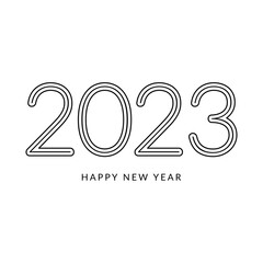 Happy New Year 2023 logo text design. Cover of business diary for 2023 with wishes. Brochure design template, card, banner. Vector illustration. Isolated on white background. EPS 10.