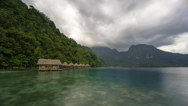 Time Lapse of Beautiful Ora Beach Resort in Saleman Seram Maluku, Indonesia During Cloudy Storm