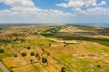 Aerial view of Agricultural land and rice fields in the countryside. Sri Lanka.